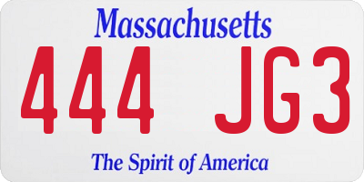 MA license plate 444JG3