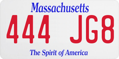 MA license plate 444JG8
