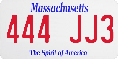 MA license plate 444JJ3