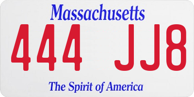 MA license plate 444JJ8