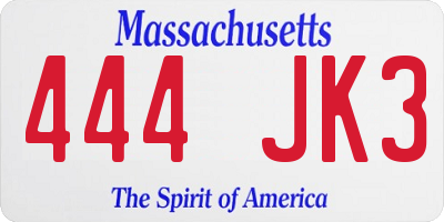 MA license plate 444JK3