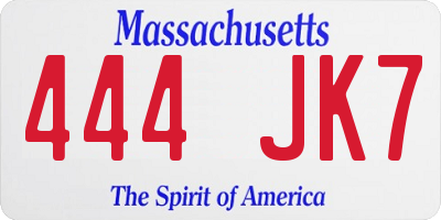MA license plate 444JK7