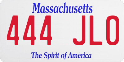 MA license plate 444JL0