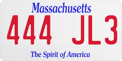 MA license plate 444JL3
