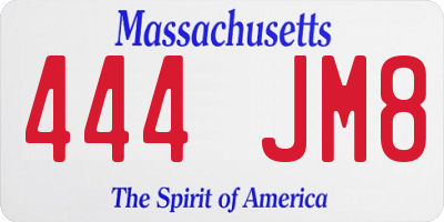 MA license plate 444JM8