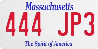 MA license plate 444JP3