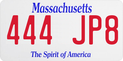 MA license plate 444JP8