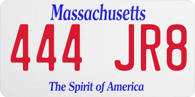 MA license plate 444JR8