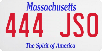 MA license plate 444JS0