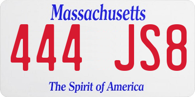 MA license plate 444JS8