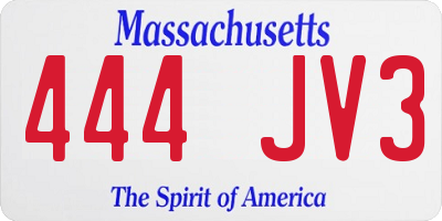MA license plate 444JV3