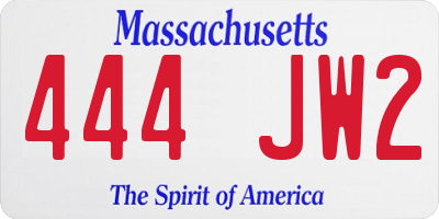 MA license plate 444JW2