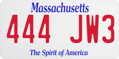 MA license plate 444JW3