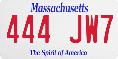 MA license plate 444JW7