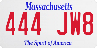 MA license plate 444JW8