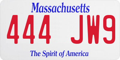 MA license plate 444JW9