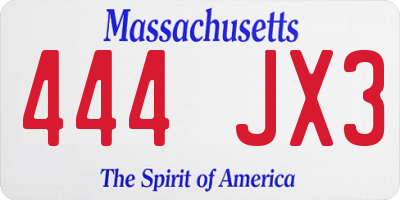 MA license plate 444JX3