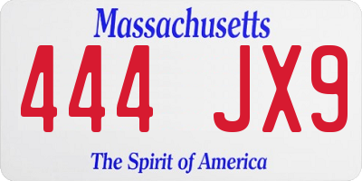MA license plate 444JX9