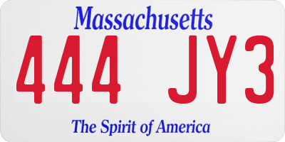 MA license plate 444JY3