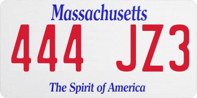 MA license plate 444JZ3