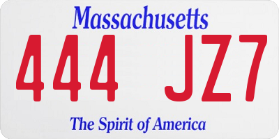 MA license plate 444JZ7