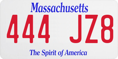 MA license plate 444JZ8