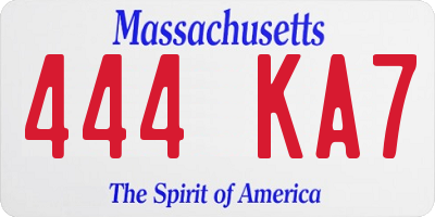 MA license plate 444KA7