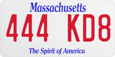 MA license plate 444KD8