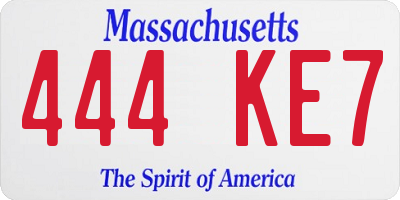 MA license plate 444KE7