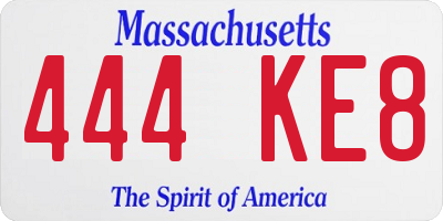 MA license plate 444KE8