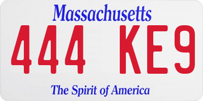 MA license plate 444KE9
