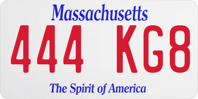 MA license plate 444KG8