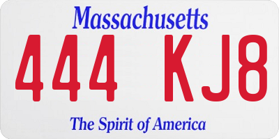 MA license plate 444KJ8