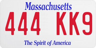 MA license plate 444KK9