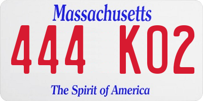 MA license plate 444KO2