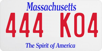 MA license plate 444KO4