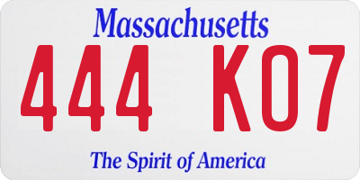 MA license plate 444KO7