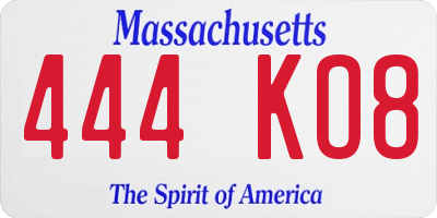MA license plate 444KO8