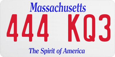 MA license plate 444KQ3