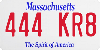 MA license plate 444KR8