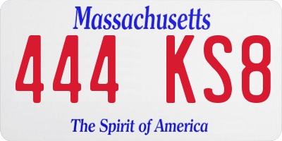 MA license plate 444KS8