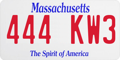 MA license plate 444KW3