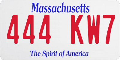 MA license plate 444KW7