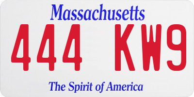 MA license plate 444KW9