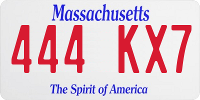 MA license plate 444KX7