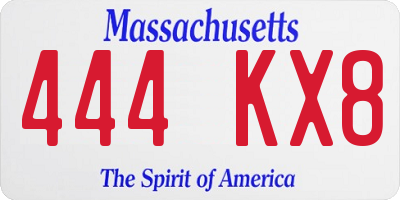MA license plate 444KX8