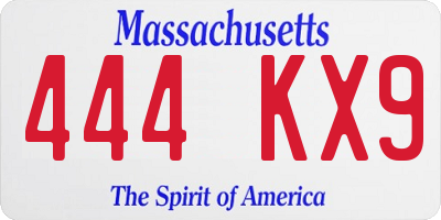 MA license plate 444KX9