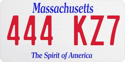 MA license plate 444KZ7