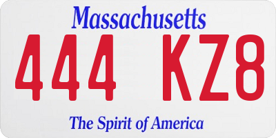 MA license plate 444KZ8