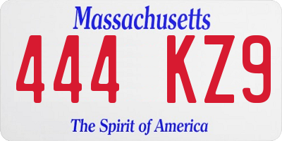 MA license plate 444KZ9